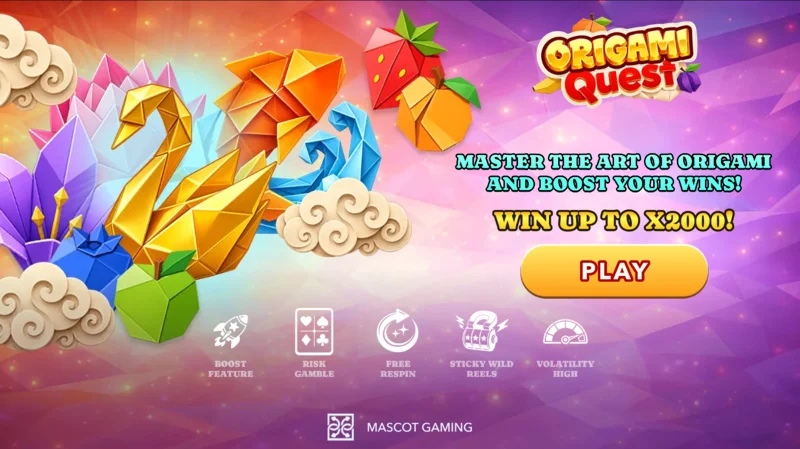 Origami Quest - päänäyttö rullilla ja origami-symboleilla